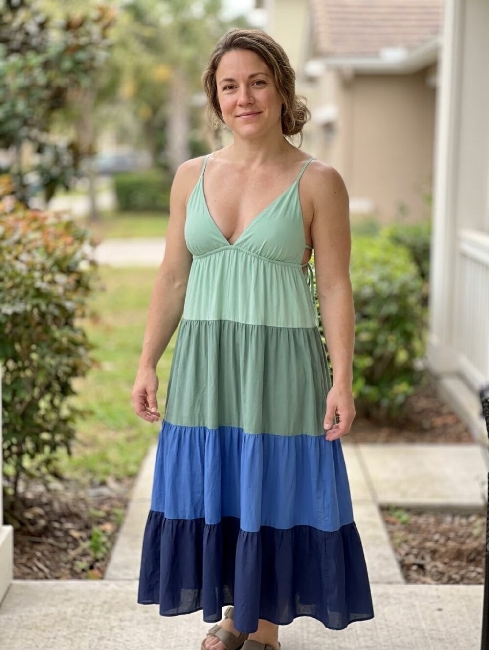 Anthropologie Never Worn Colorblock Tiered Maxi Dress - Green/Blue